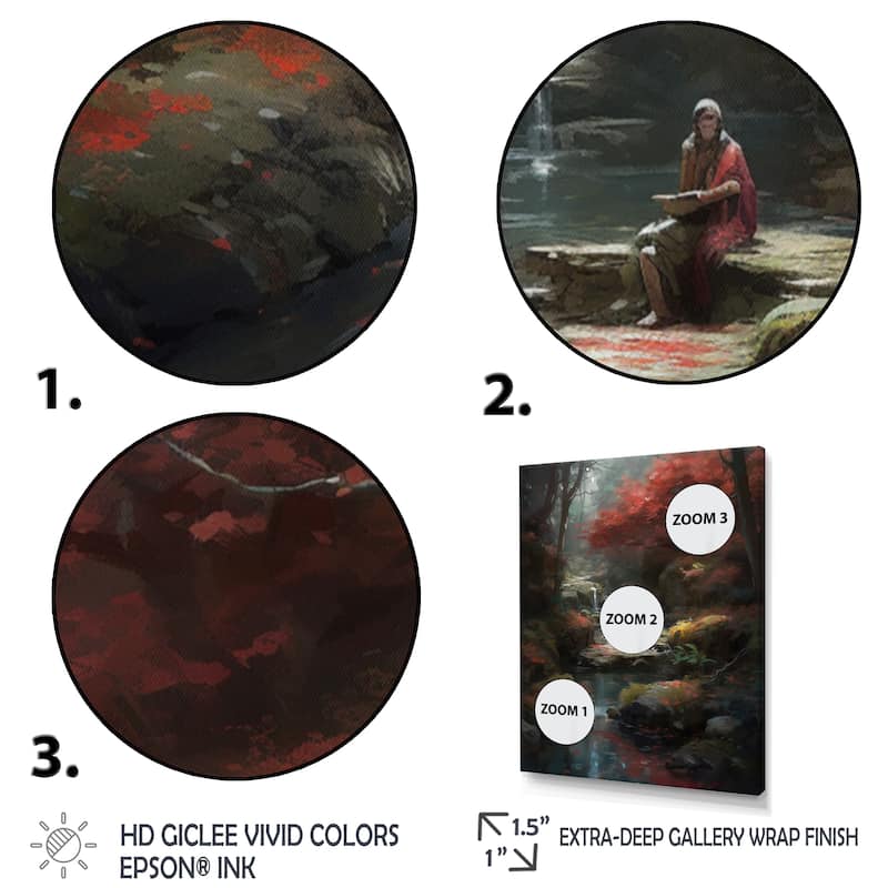 Designart "Zen Asian Garden With Steam Ii" Japon Landscape Canvas Wall